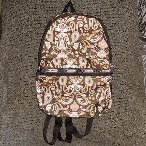 LE SPORTSAC-Large Brown Paisley Backpack- 16" X 12" X 6"-Near Mint